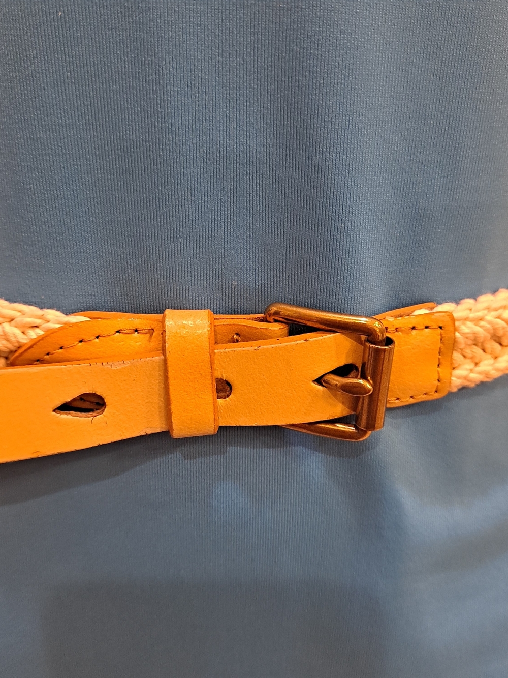 J. Crew Cream Cotton Braided Rope Belt with Tan Leather Buckle - Picture 5 of 7